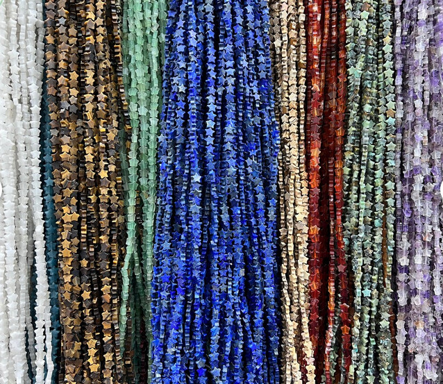 TINY! 4mm STAR SHAPE Beads 16″ Strand – 5 Strands of Assorted Natural Gemstones