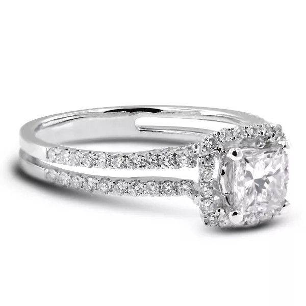 18K Gold Side Stone Engagement Ring Halo 1.50 CT Princess Natural Diamond G VS2