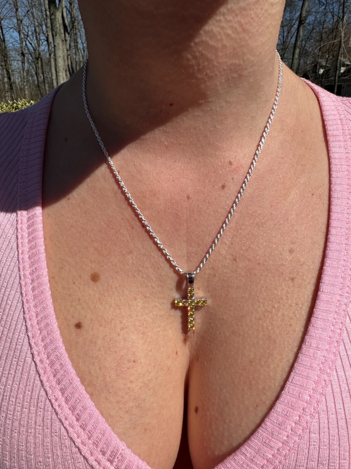 Yellow Canary MOISSANITE Real 925 Silver Cross Iced Pendant Necklace Hip Hop