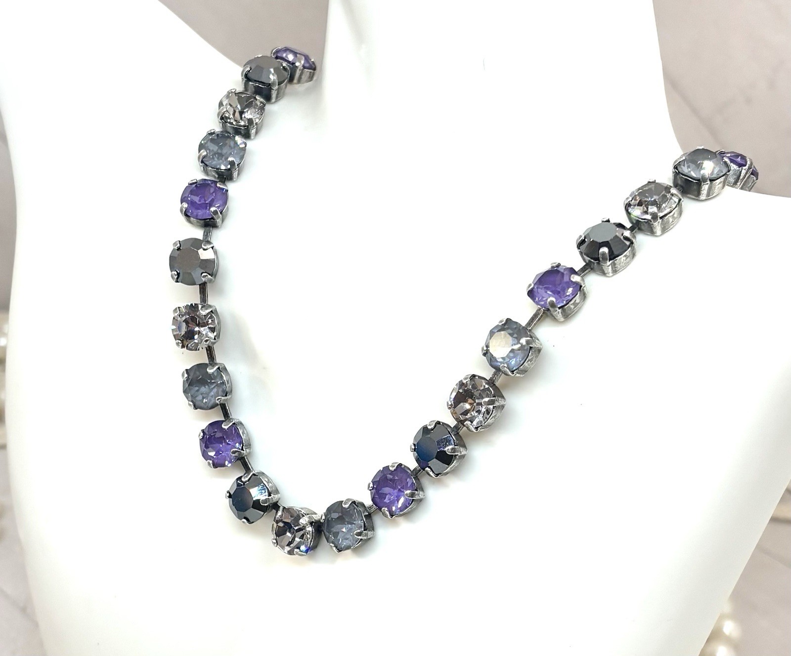 Silver Plated Purple And Gray Cup Chain Tennis Necklace