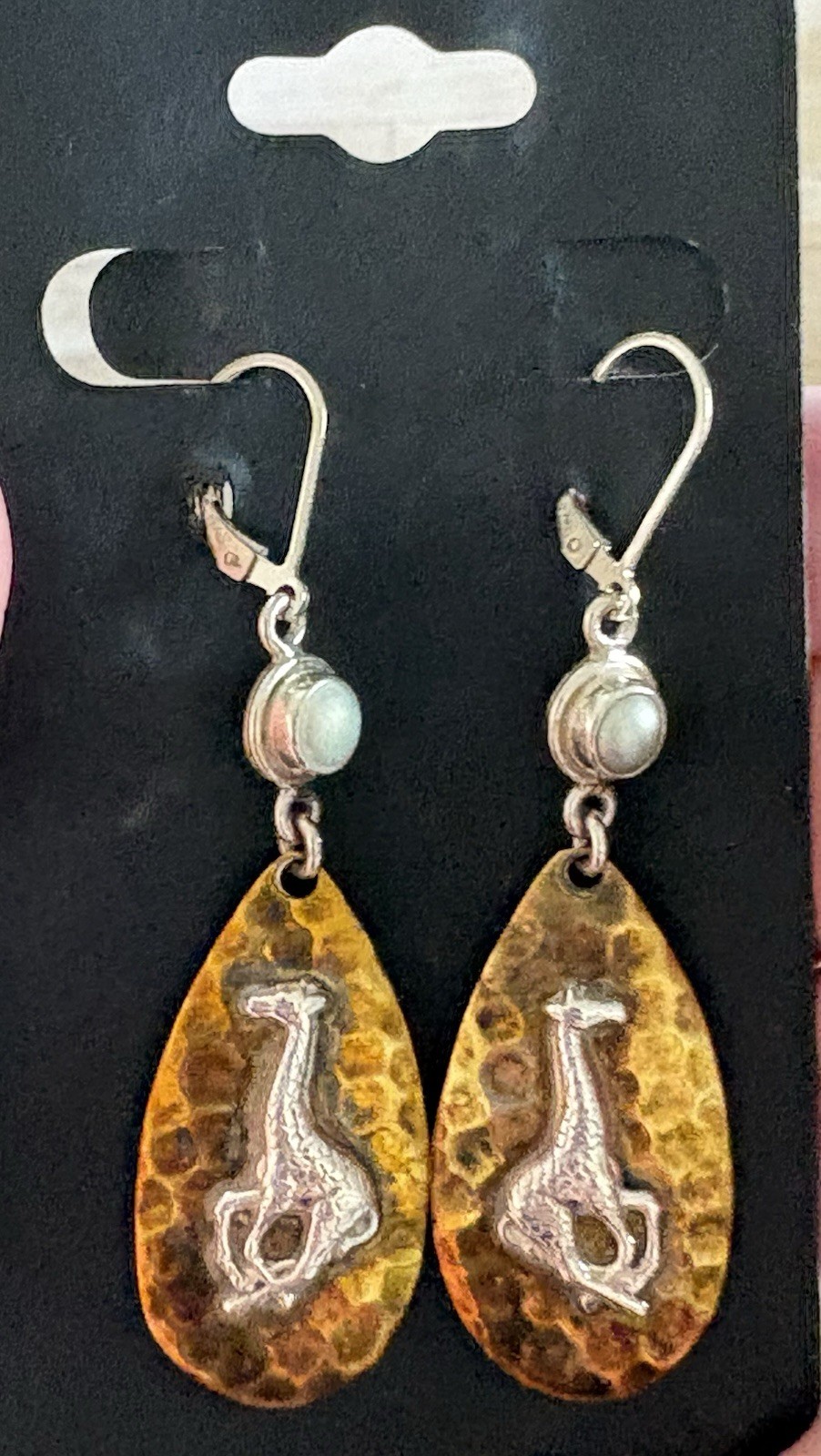 Echo of the Dreamer- dangly giraffe earrings- sterling – signed