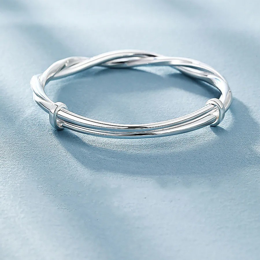 925 Sterling Silver Weave Bracelet Adjustable Bangle Women Wedding Jewelry