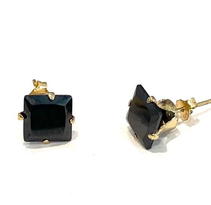 14K/925 Black Square CZ Sterling Silver Earrings 5mm 6mm 8mm or 9mm