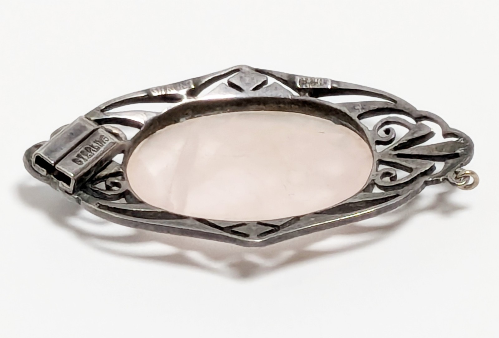 Vintage Sterling Silver Pink Quartz Germany Clasp Missing stone For fix or parts