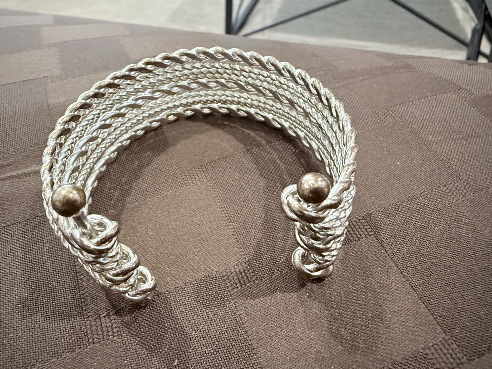 Beautiful Vintage Silver Tone Multi-Strand Twisted Rope Open Cuff Bangle 40g