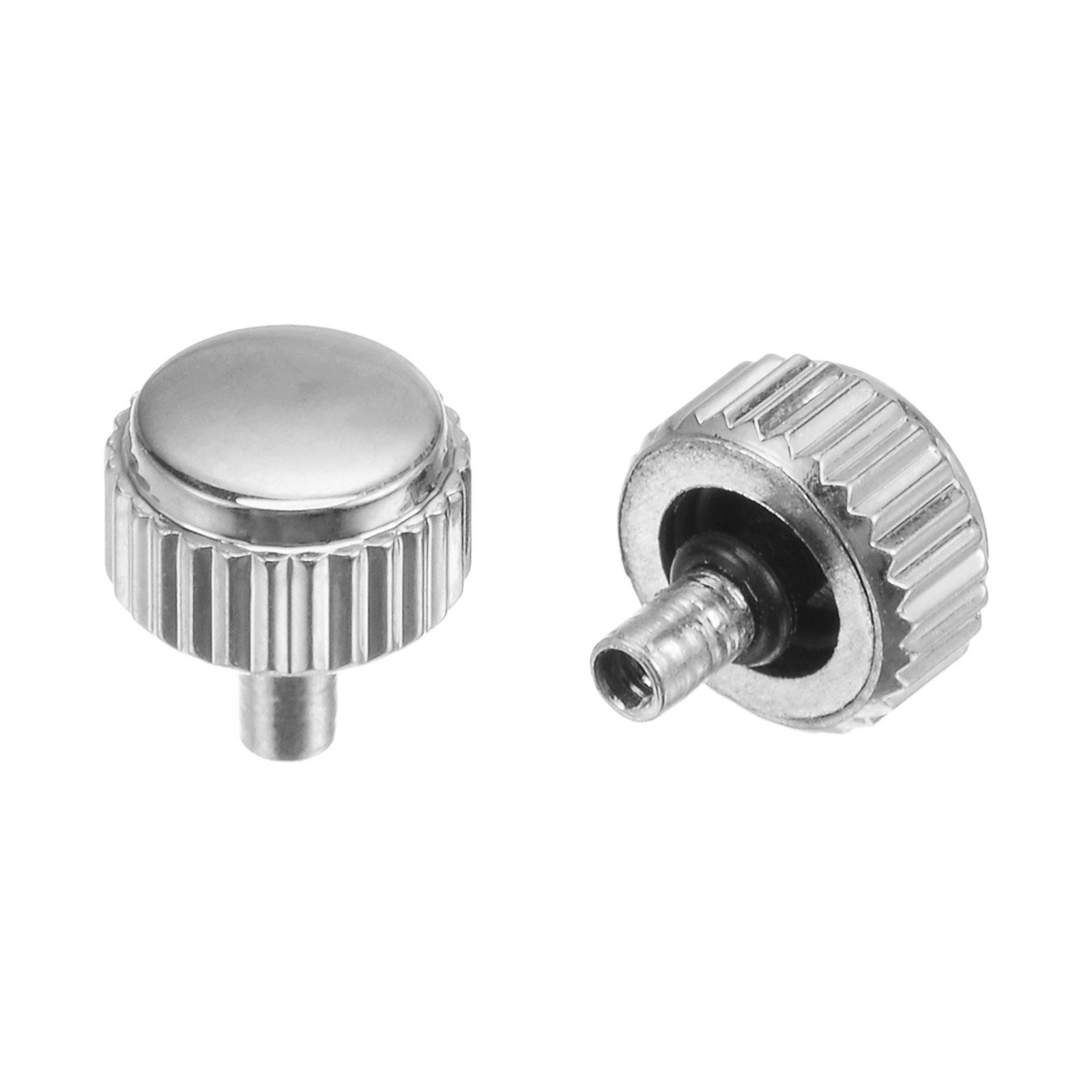 2Pcs 5×4.5mm Watch Crown SUS304 Flat Head Long Stem 2.5mm ID Silver Tone
