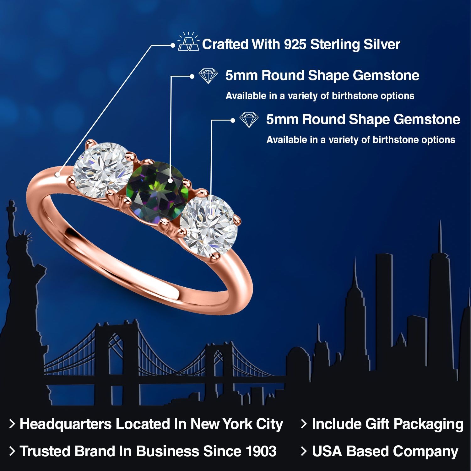 18K Rose Gold Plated Silver Green Mystic Topaz and Lab Grown Diamond Engagement