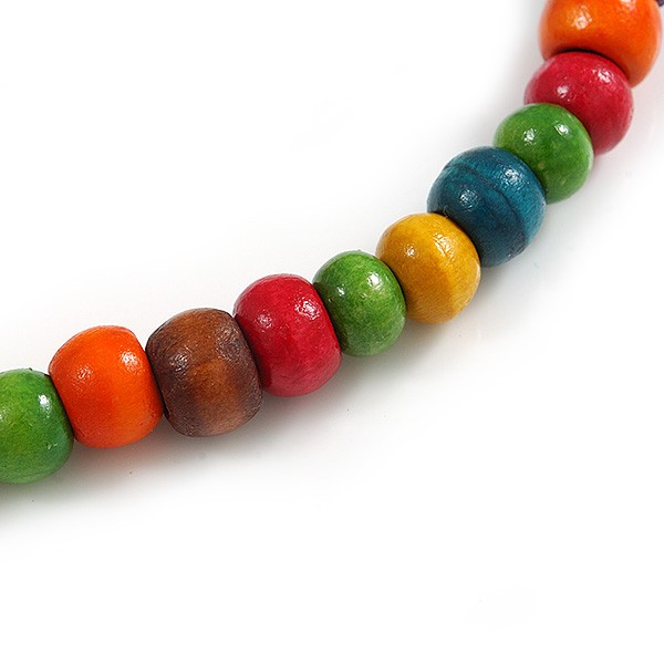 Long Multicoloured Cluster Wood Beaded Necklace – 82cm Long