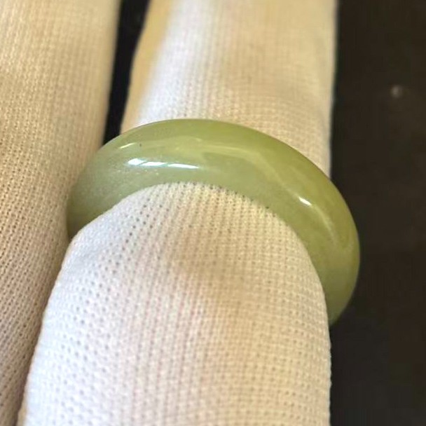Natural Green Jade Ring Smooth Band, Width 6 mm, Size 7.75-8