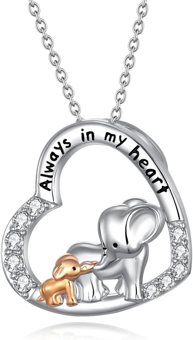 925 Sterling Silver Always in My Heart Elephant Pendant Necklace Gifts for Women