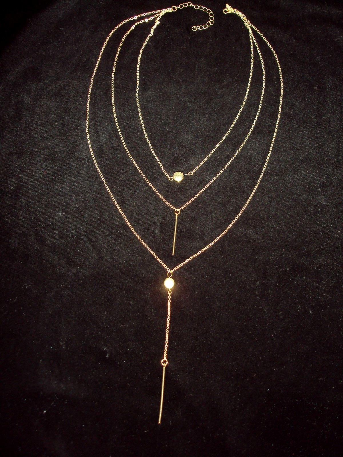 Gold Choker Necklace Lariat Layered Bar Y Drop Bar Charms Dainty Chains