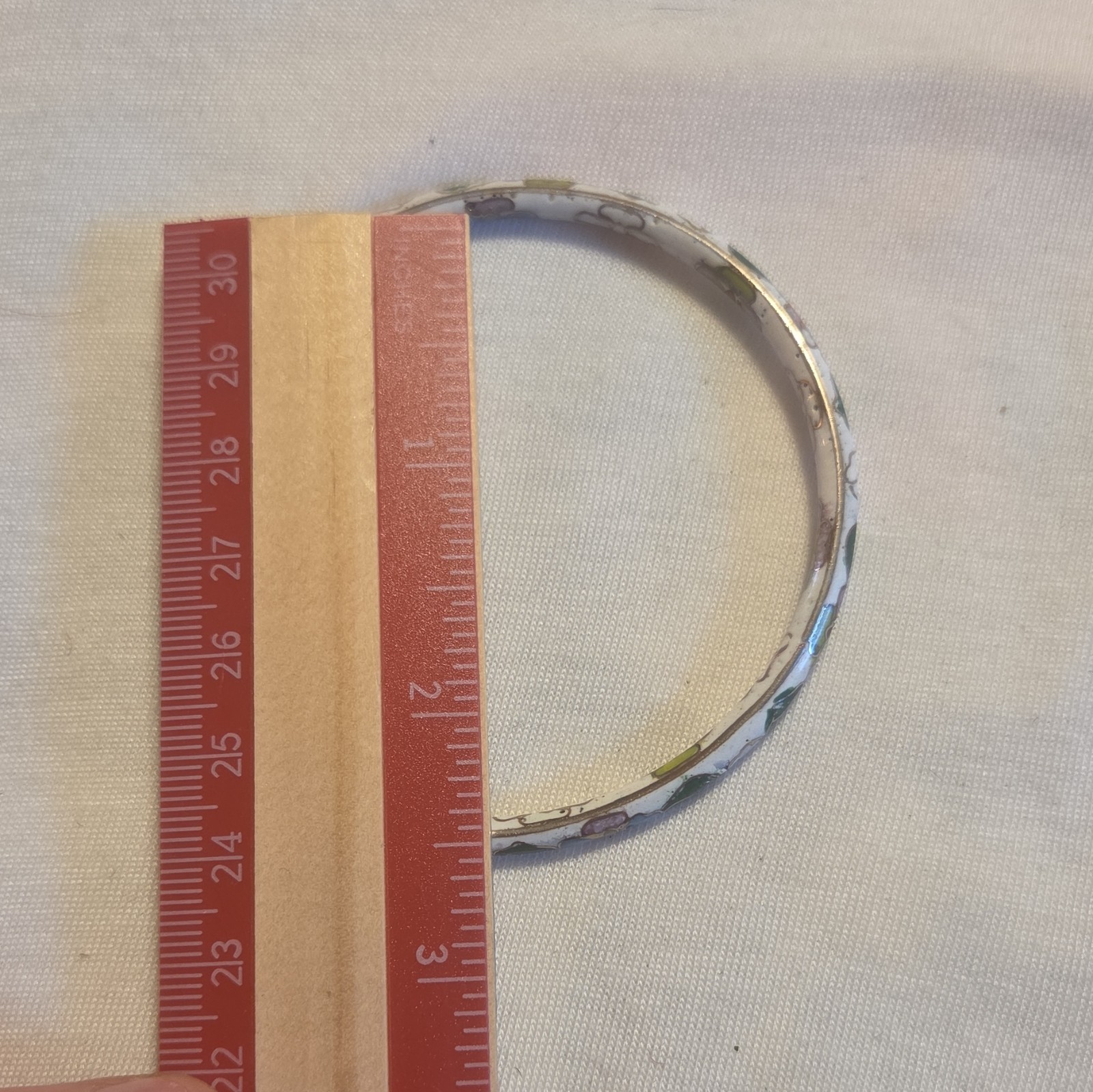 Vintage Cloisonné Bangle Bracelet White and Floral READ DESCRIPTION