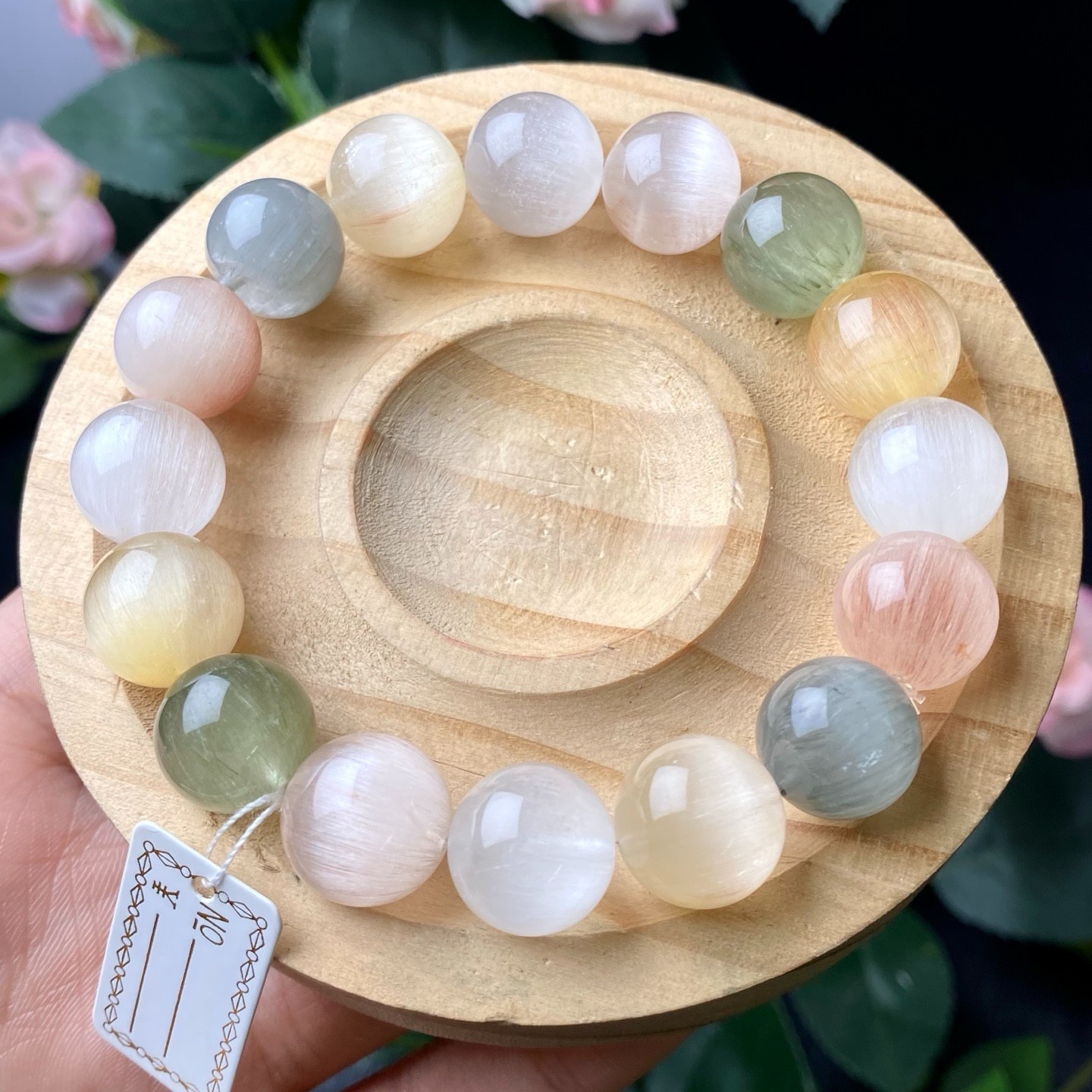 13.4mm Natural Mixed Rabbit Hair Quartz Stretch Bracelet Healing Crystal Jewelry