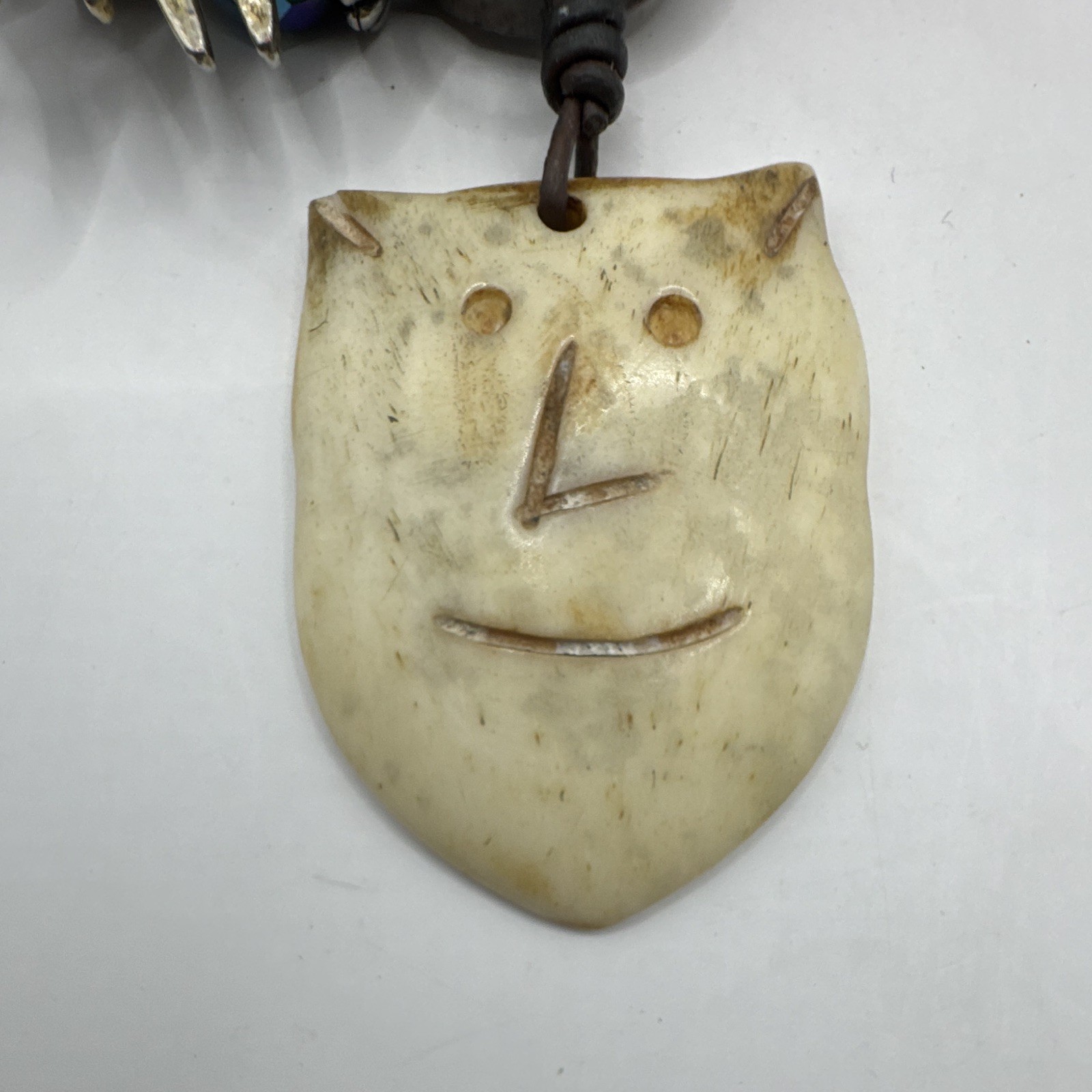 Handcrafted Bohemian Charm Pendant Necklace Ceramic Metal Cord Multicolor