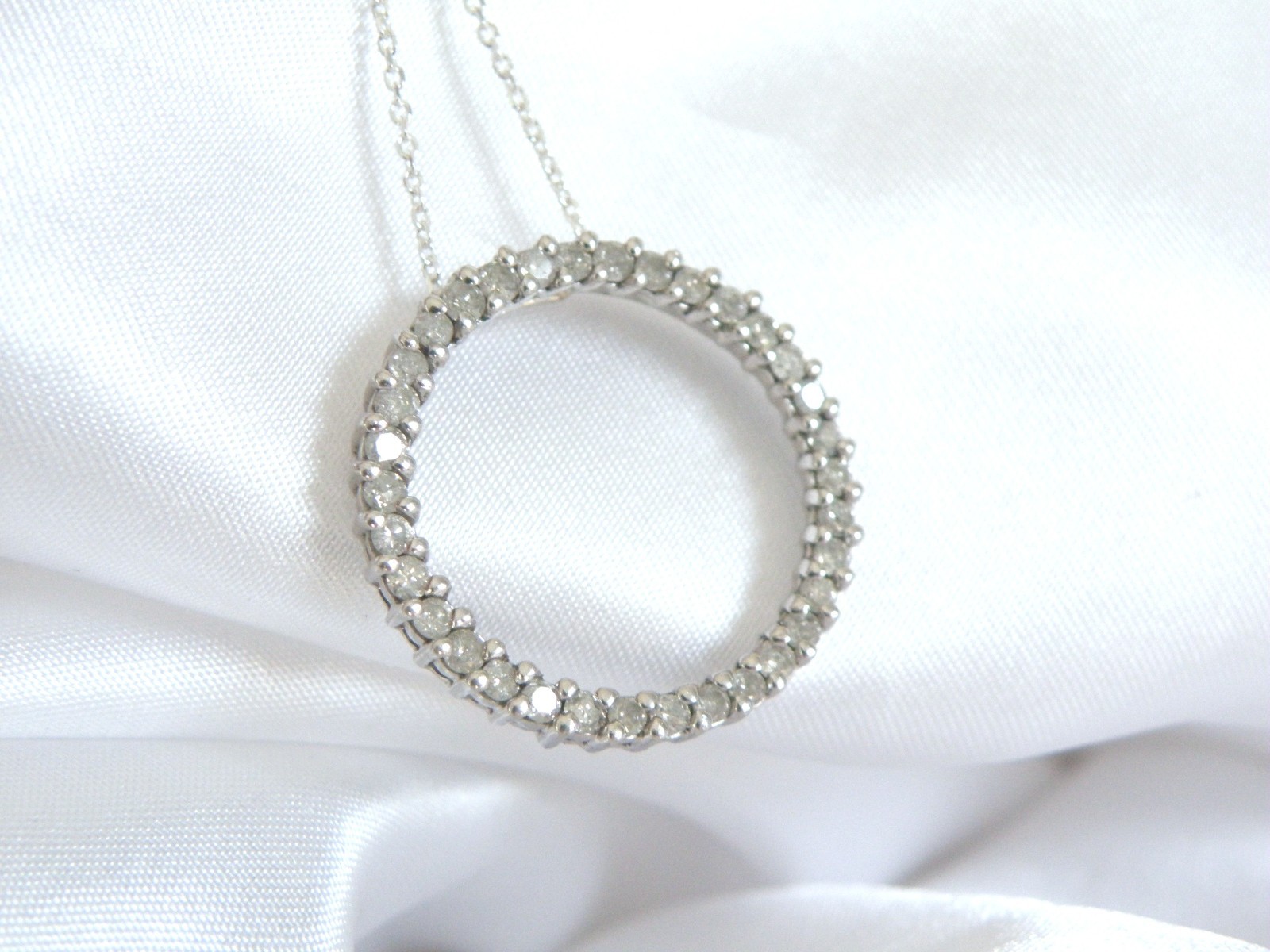 Sterling Silver 925 Natural Diamond Infinity Circle Slide Pendant Necklace