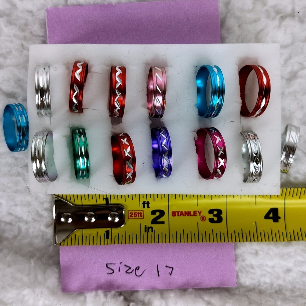 Lightweight Aluminum Etched Band Rings Multicolor Set of 5