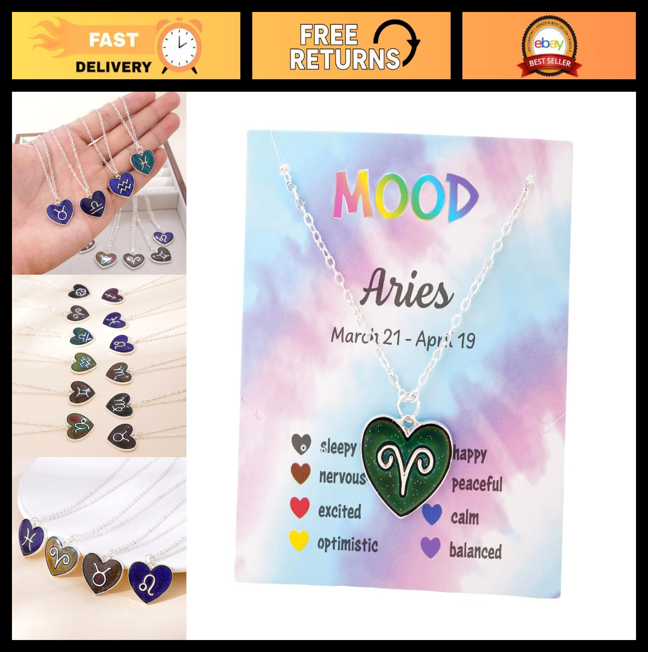 Color Changing Zodiac Necklace, Dainty Astrology Constellation Heart Pendant, Mo