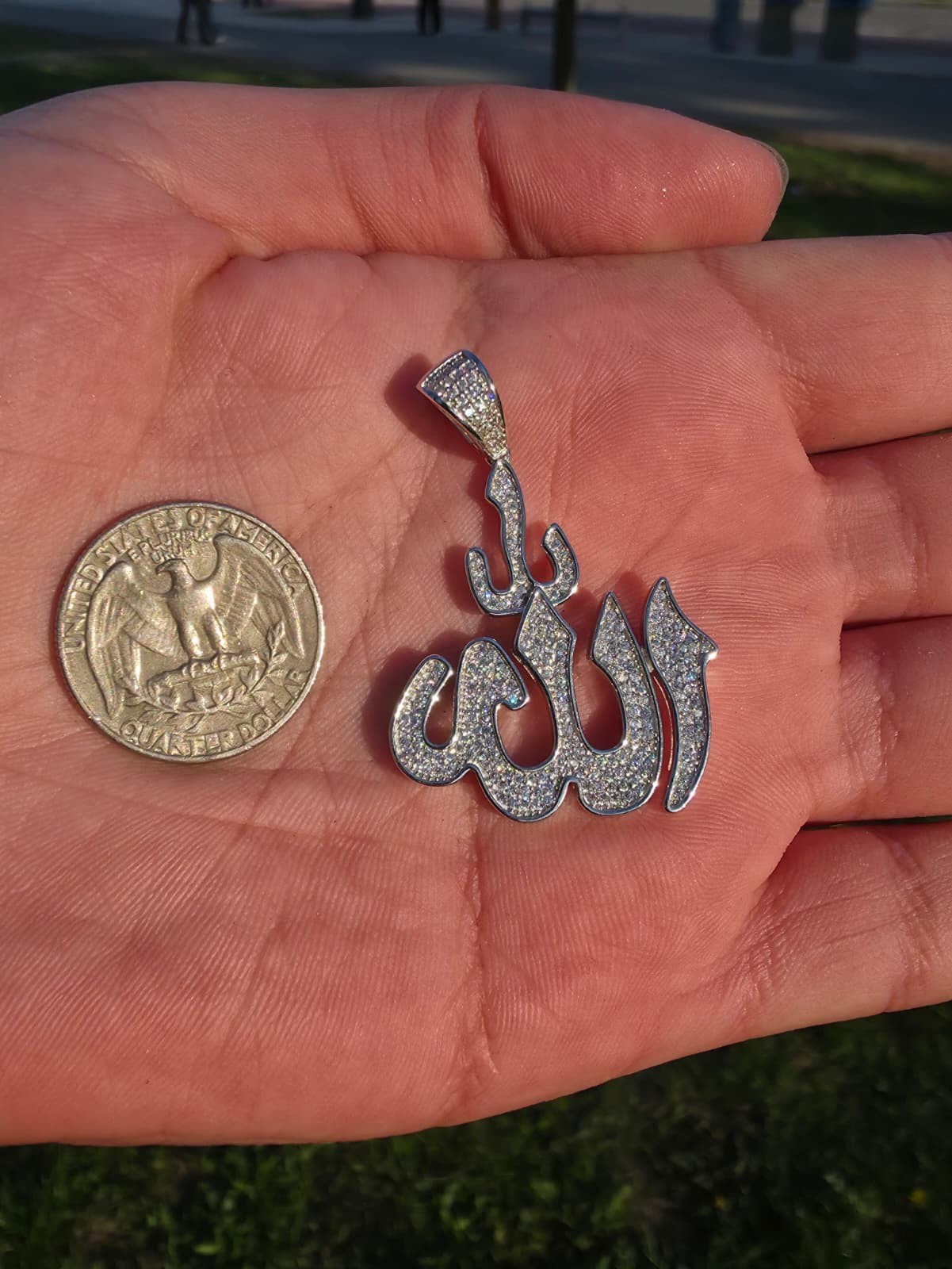 Men’s Allah Pendant Islamic Necklace 1CT CZ 925 Sterling Silver Muslim