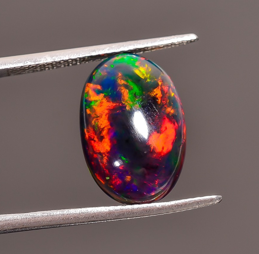 Natural Black Ethiopian Opal Oval Shape Cabochon Loose Gemstone 4.08 Ct 15X10X5