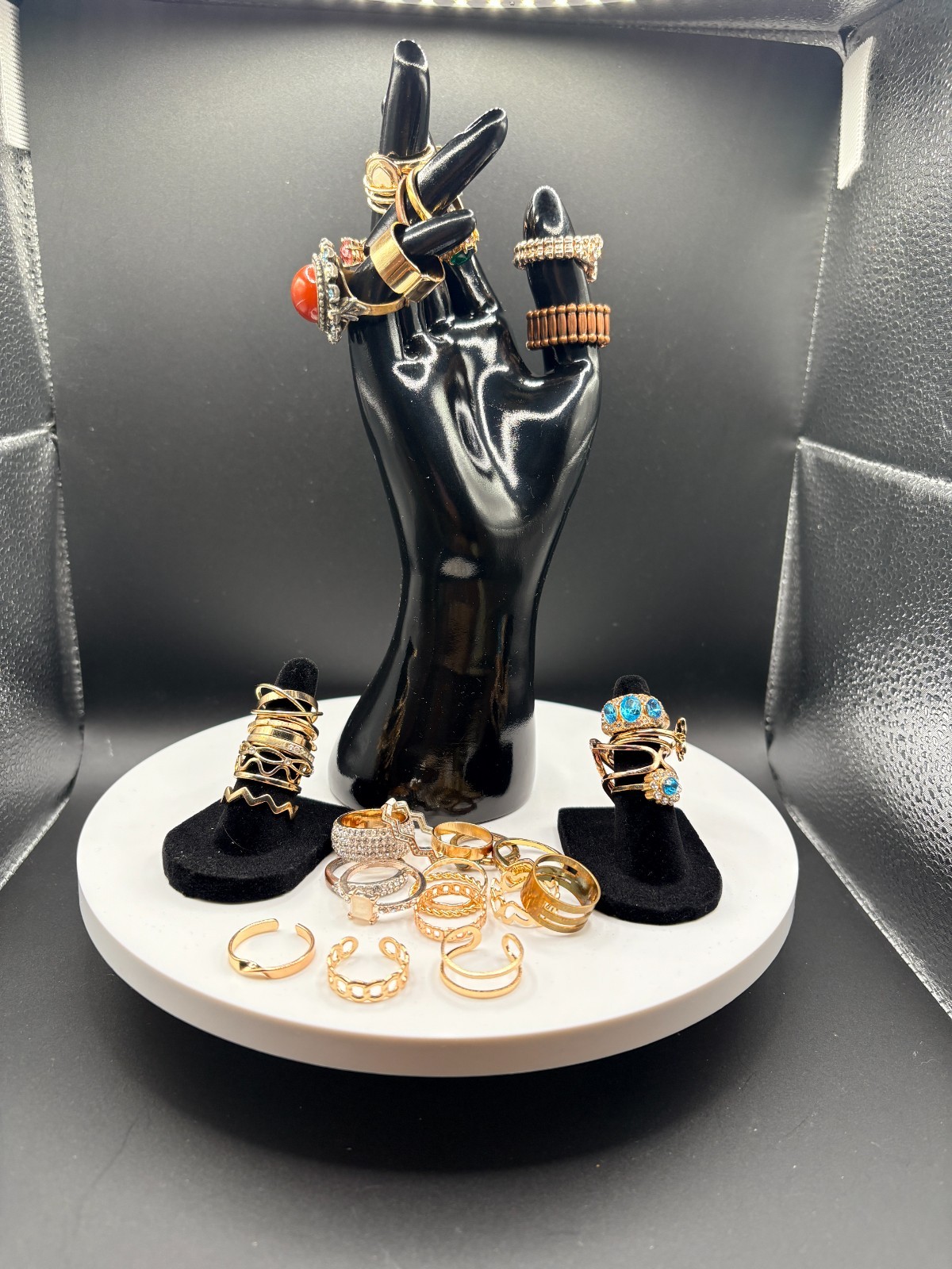 Gold Tone Fashion Ring Lot Rhinestone Statement Stack Midi Cocktail Various Size