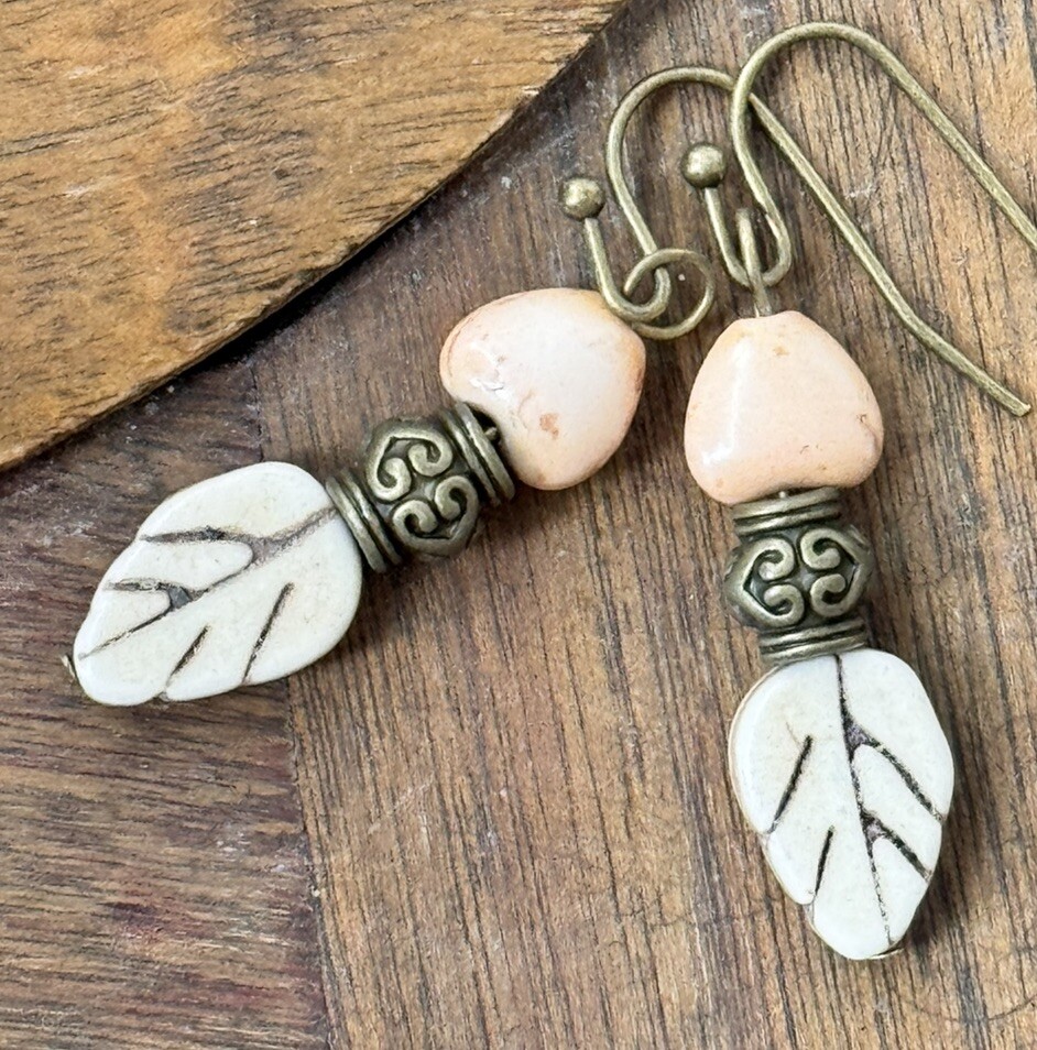 Bronze and Ivory Howlite Leaves. Available In Gold or Silver Upon Request