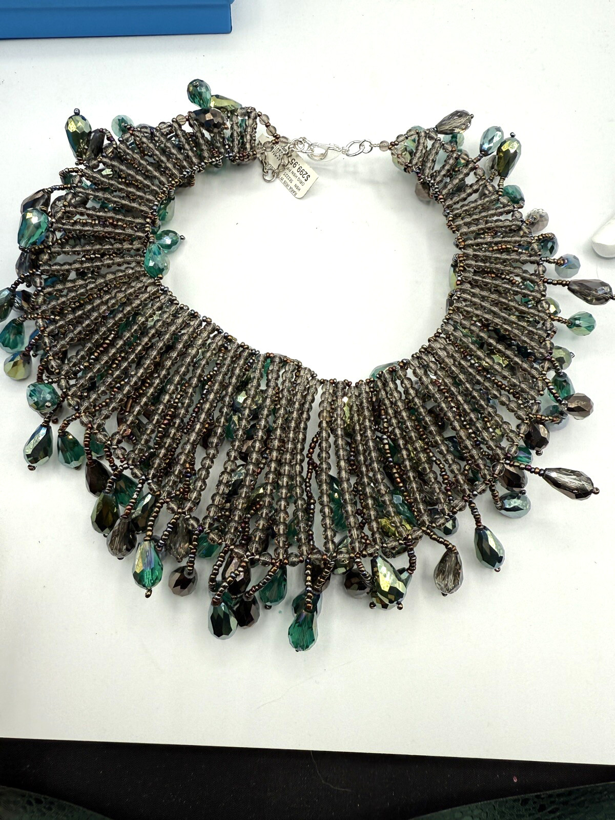 Rara Avis by Iris Apfel Beaded WATERFALL Necklace – GREEN $299 RARE NWTS
