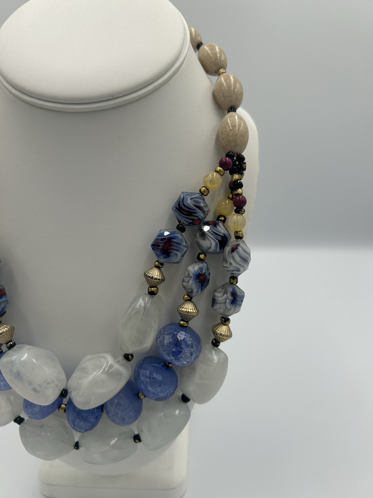 Vintage 80’s-90’s Multi-Strand Art Glass Statement Necklace 17”-20”