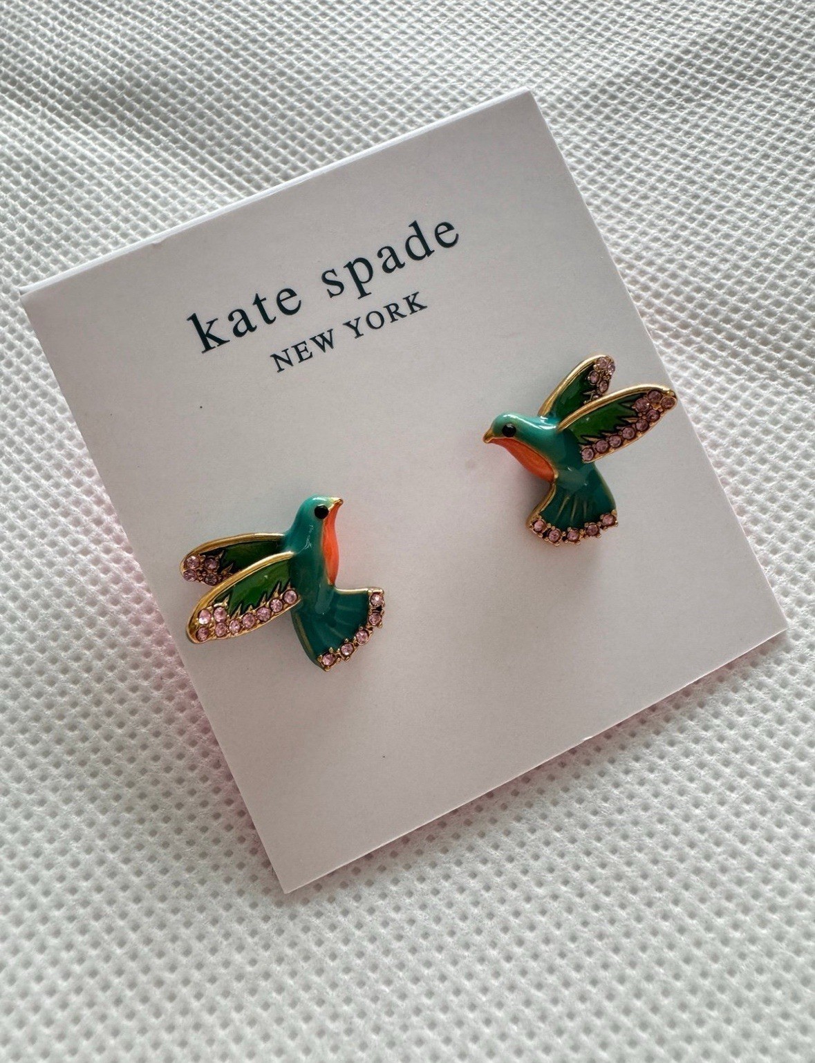 New Kate Spade Scenic Route Hummingbird Stud 12K Gold Plated & Enamel. So Pretty