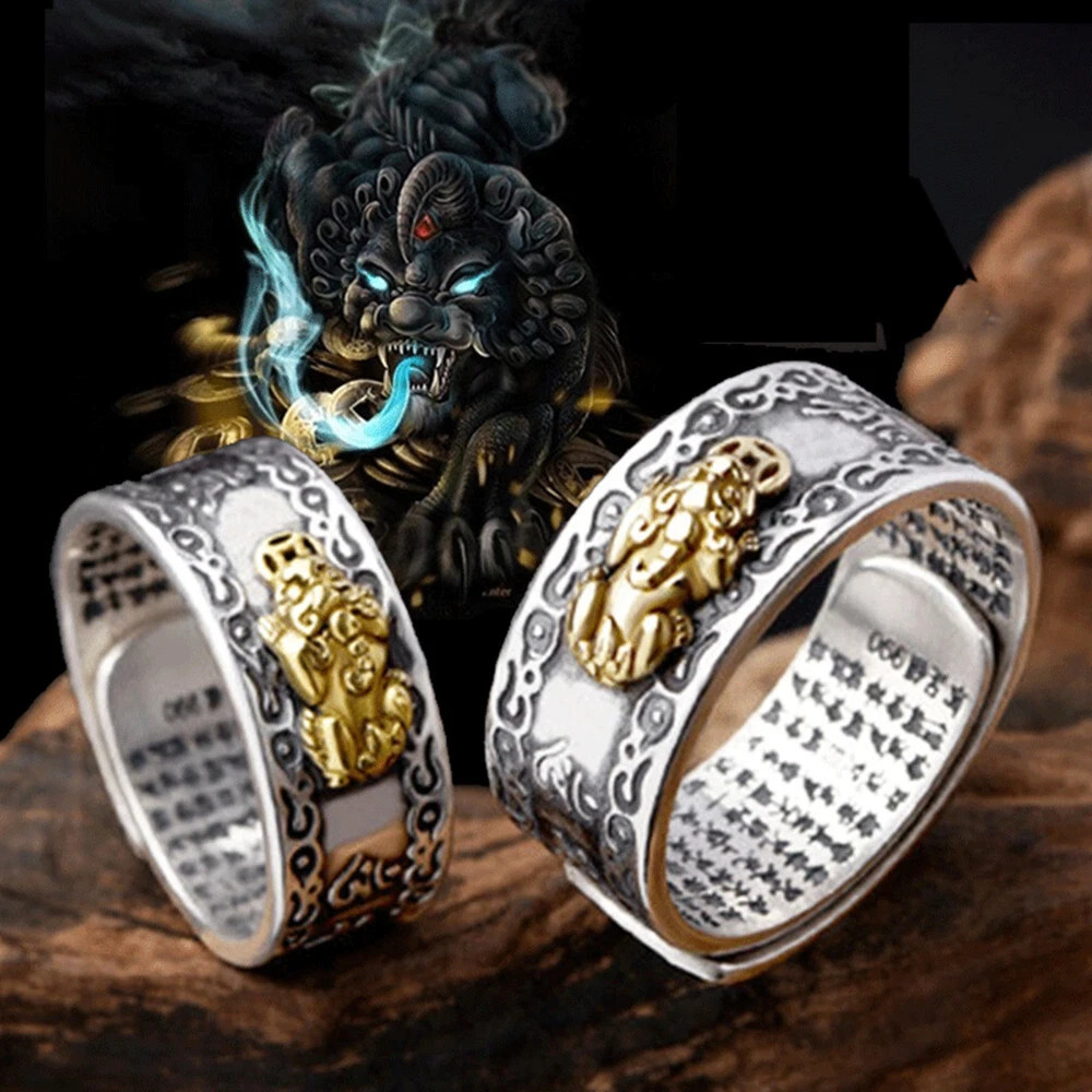 Feng Shui Pixiu Adjustable Ring Buddhist Mantra Attract Wealth Lucky Ring Charm
