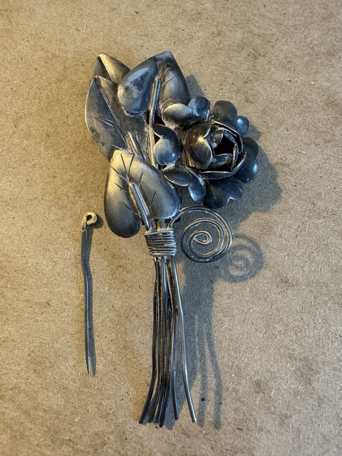 Vintage Sterling Silver Floral Bouquet Brooch. Possibly Hobe From 1940’s.
