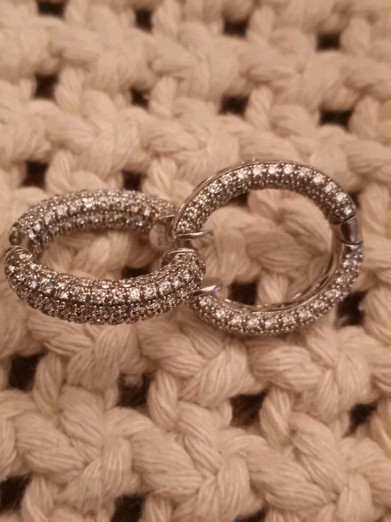 diamonique inside out sterling silver Hoop Earrings Sparkly Excellent Shape
