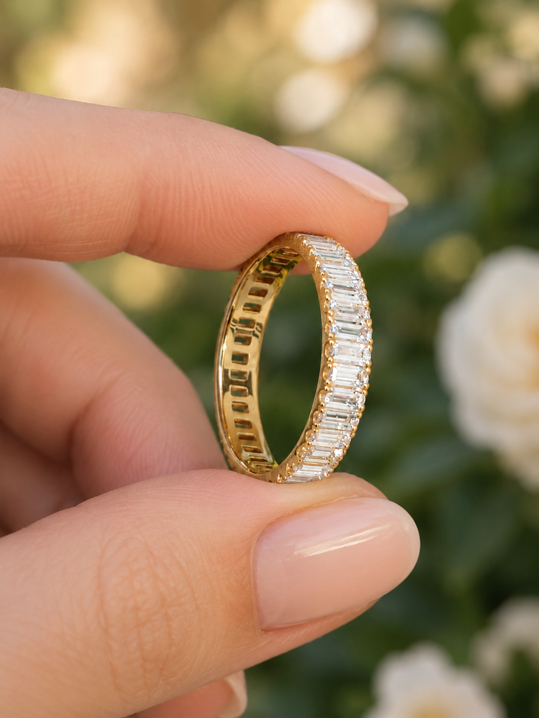 1.90Ct Baguette Cut Lab Grown Diamond/CVD Full Eternity Band 14k Yellow Gold