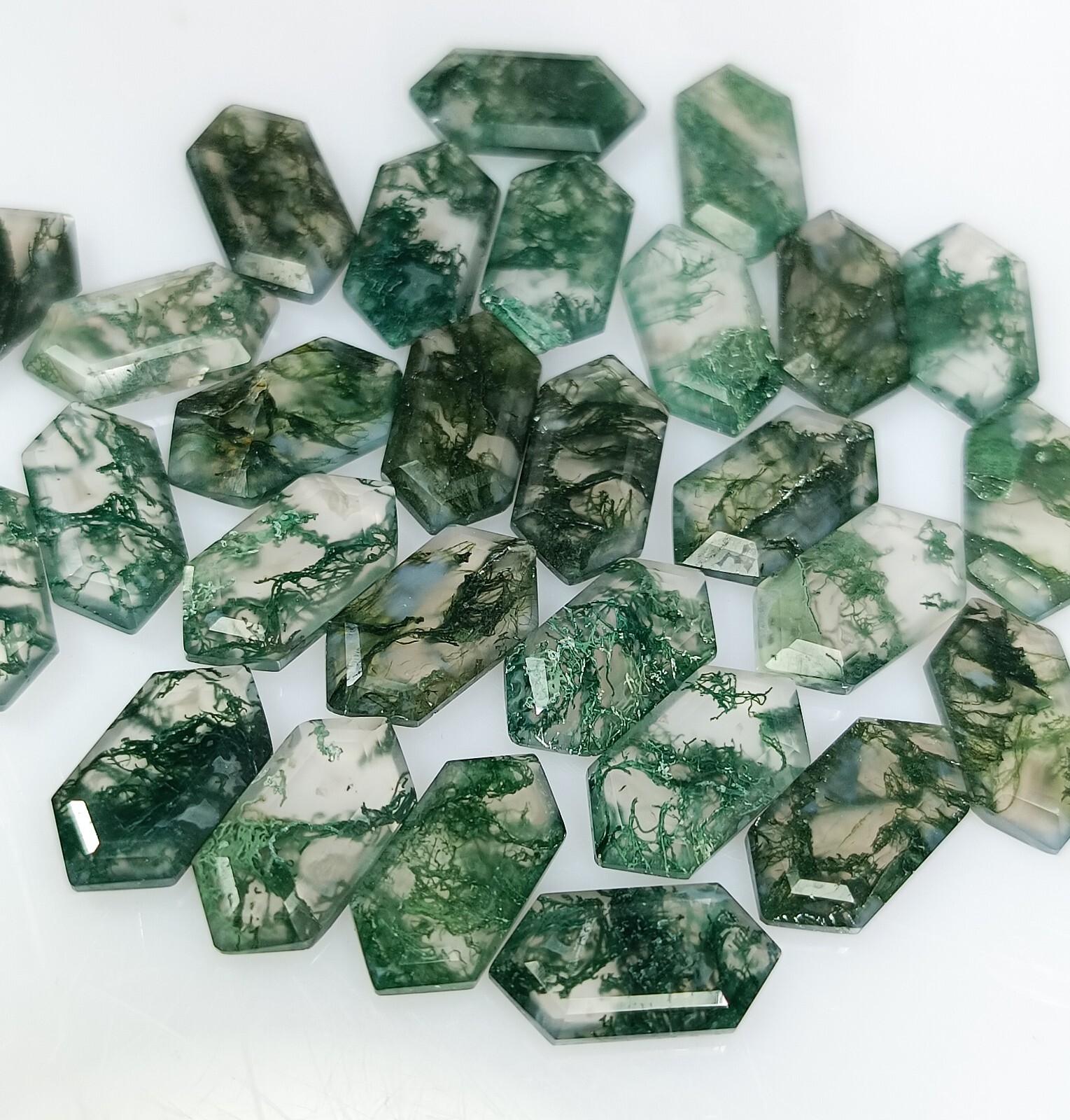 Fancy Cut Natural Moss Agate Faceted Lot Moss Agate Making For Ring 14x7x3 MM