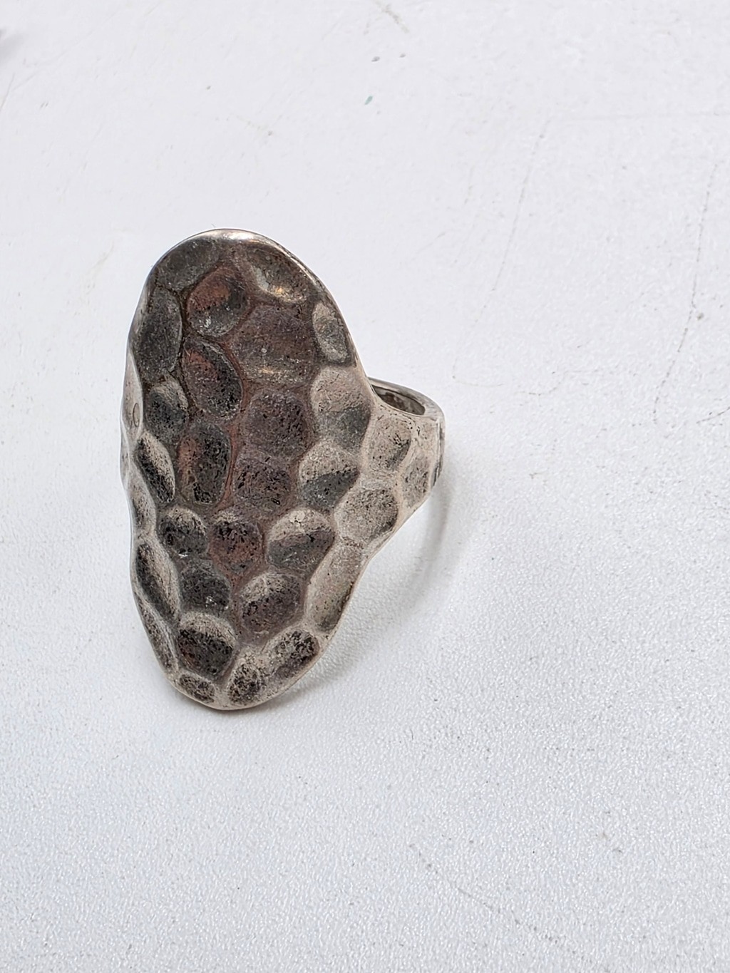 Vintage Hammered Organic Statement Ring – Modernist Textured Silver Tone Ring