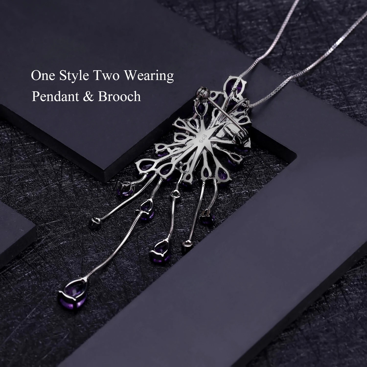 8.88Ct Natural Amethyst Gemstone Luxury Neo-Gothic Pendant and Brooch Necklace