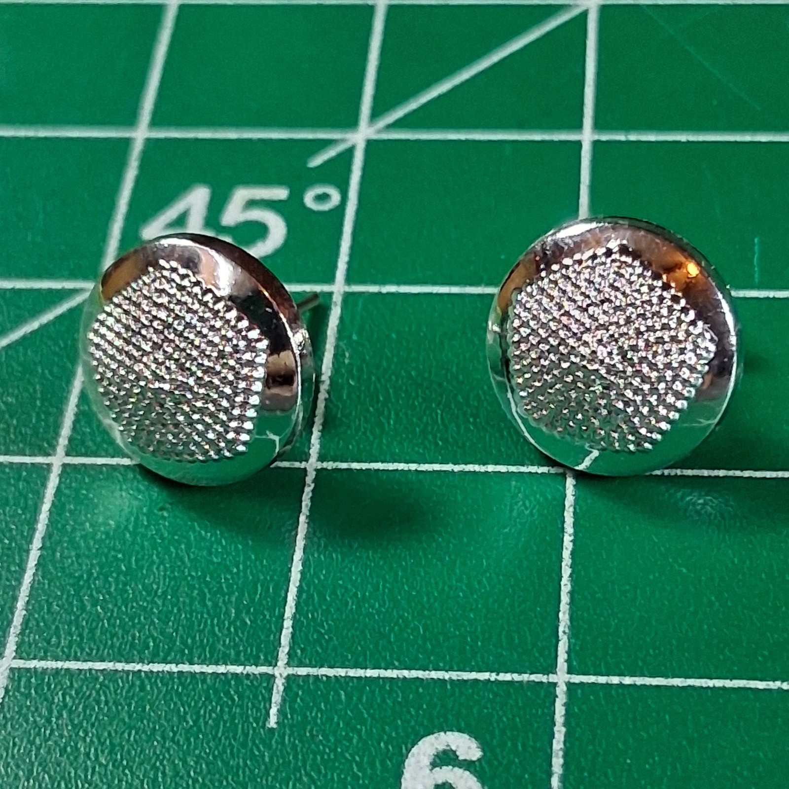 Polished Silver Tone Round Pentagon Textured Stud Earrings