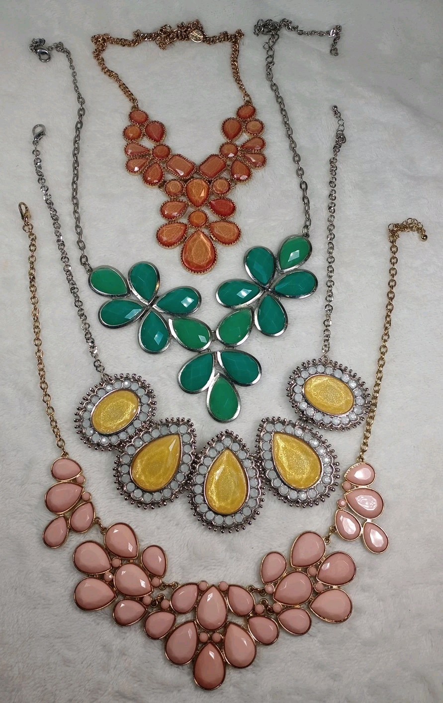 4 Statement bib Necklaces Lot Pink Green Orange Yellow Chunky Fashion Jewelry