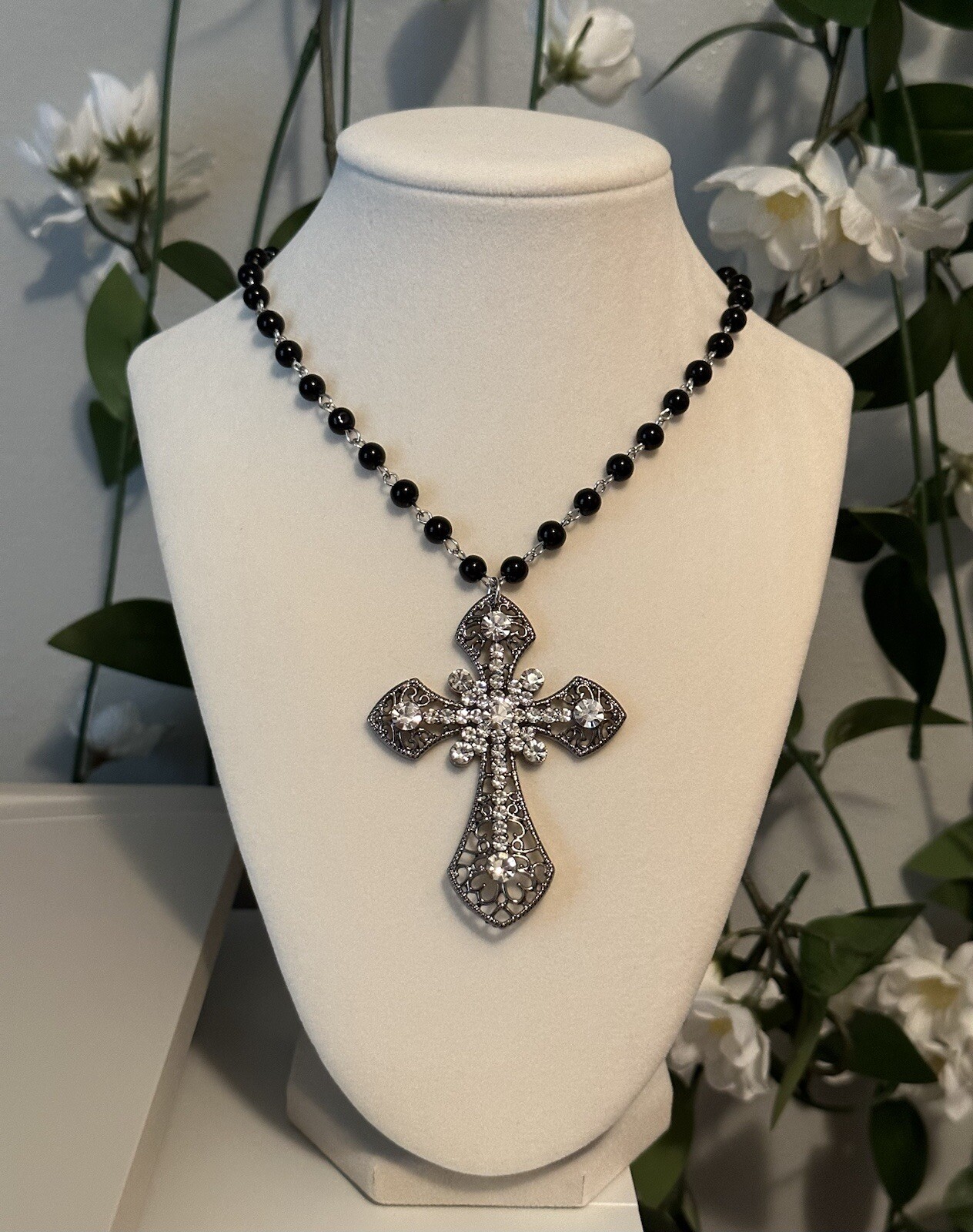 Statement Cross Necklace Choker Vampire Rosary Goth Punk Retro Big Victorian
