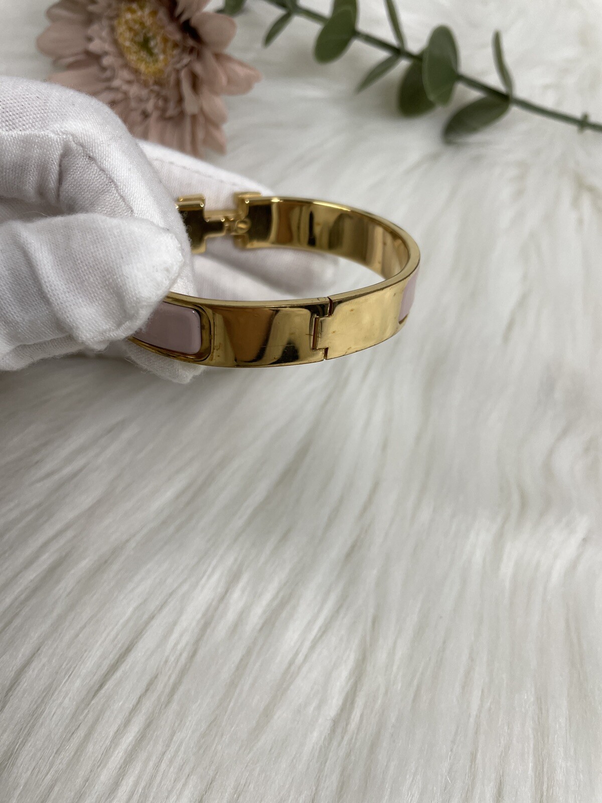 Hermes Click Clock H Logo Bracelet Pink Authen