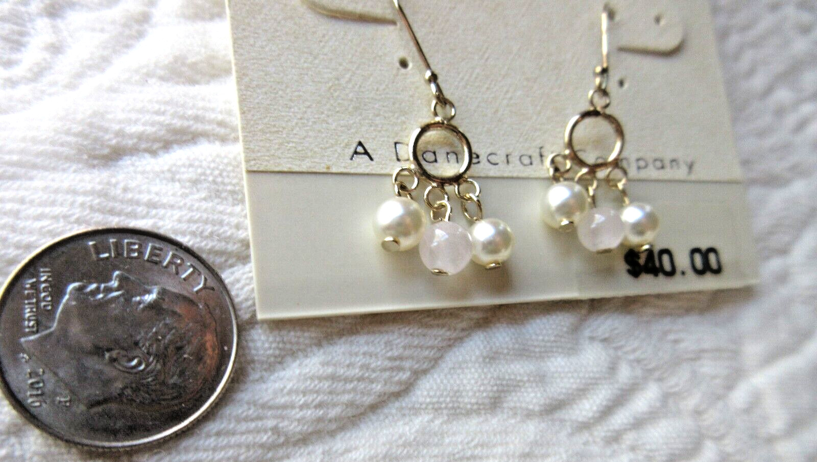 DANECRAFT PRIMAVERA EARRINGS NWT 24 KARAT GOLD OVER STERLING FAUX PEARL DANGLE
