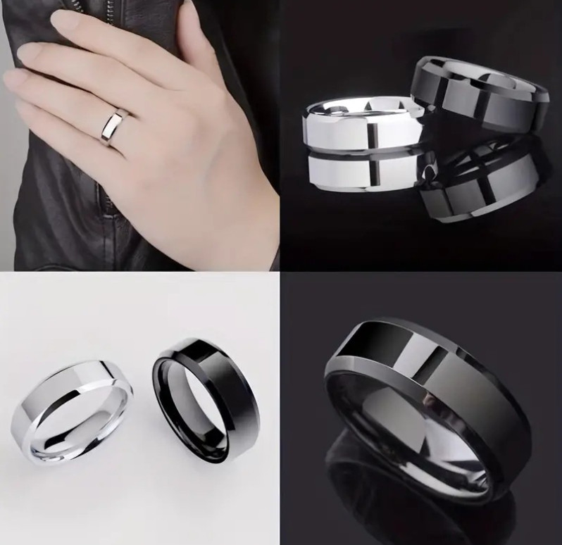 Men Women 6MM Silver Gold Black Plated Stainless Steel Band Polished Plain Ring