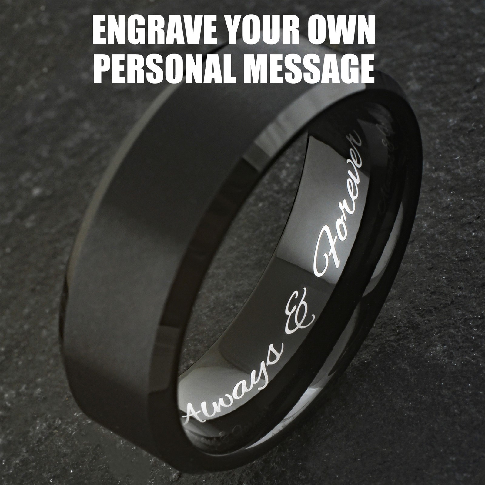 6/8mm Black Tungsten Carbide Men’s Brushed Wedding Band Ring Engraving Avail.