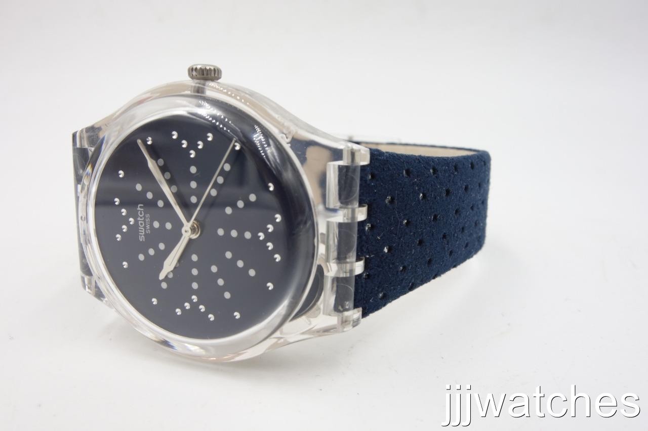 New Swatch Swiss Originals FLOCON Navy Blue Fabric Strap Watch 34mm GE262 $80