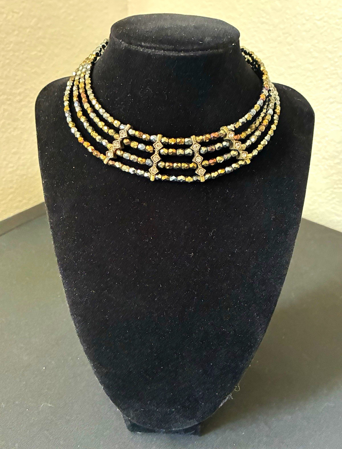 Statement Gold Plated Beaded Choker Necklace Clear Round Crystal Glass
