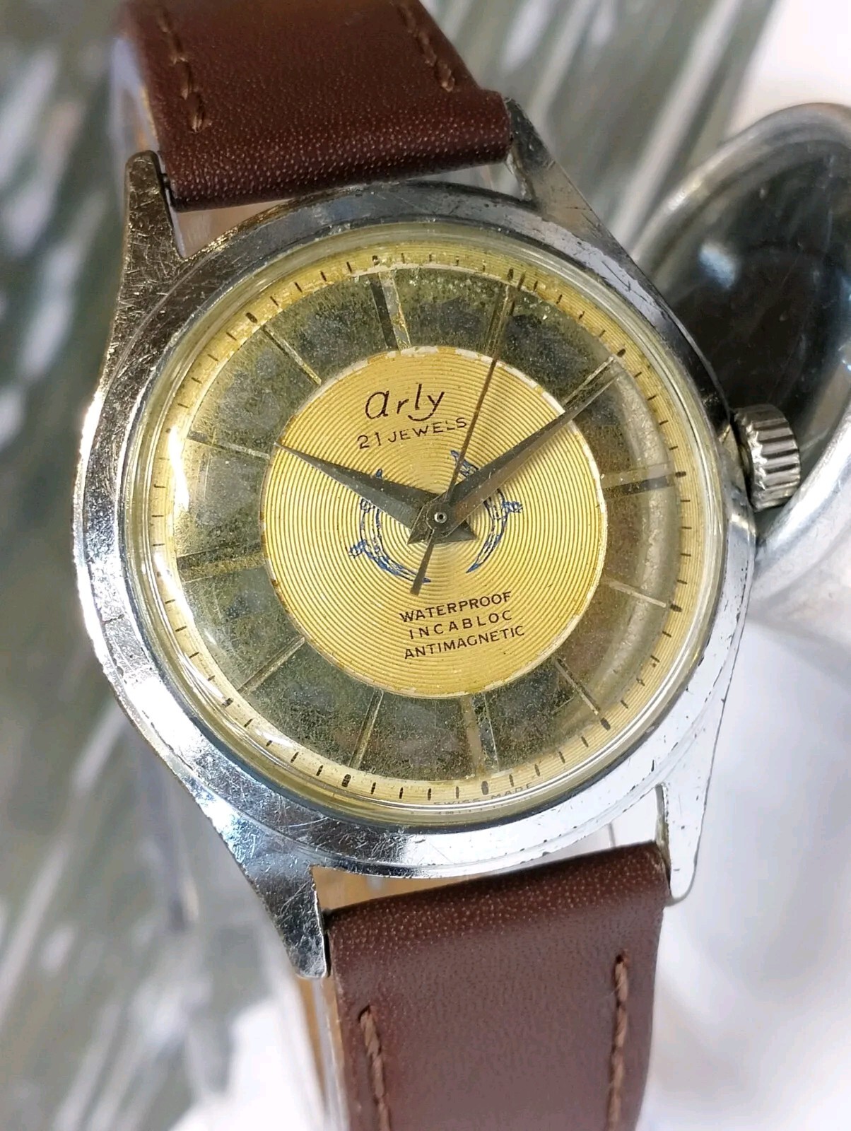 ARLY 21 JEWELS WINDING AGED GOLD DIAL SWISS MEN’S FULL WORKING VINTAGE WATCH