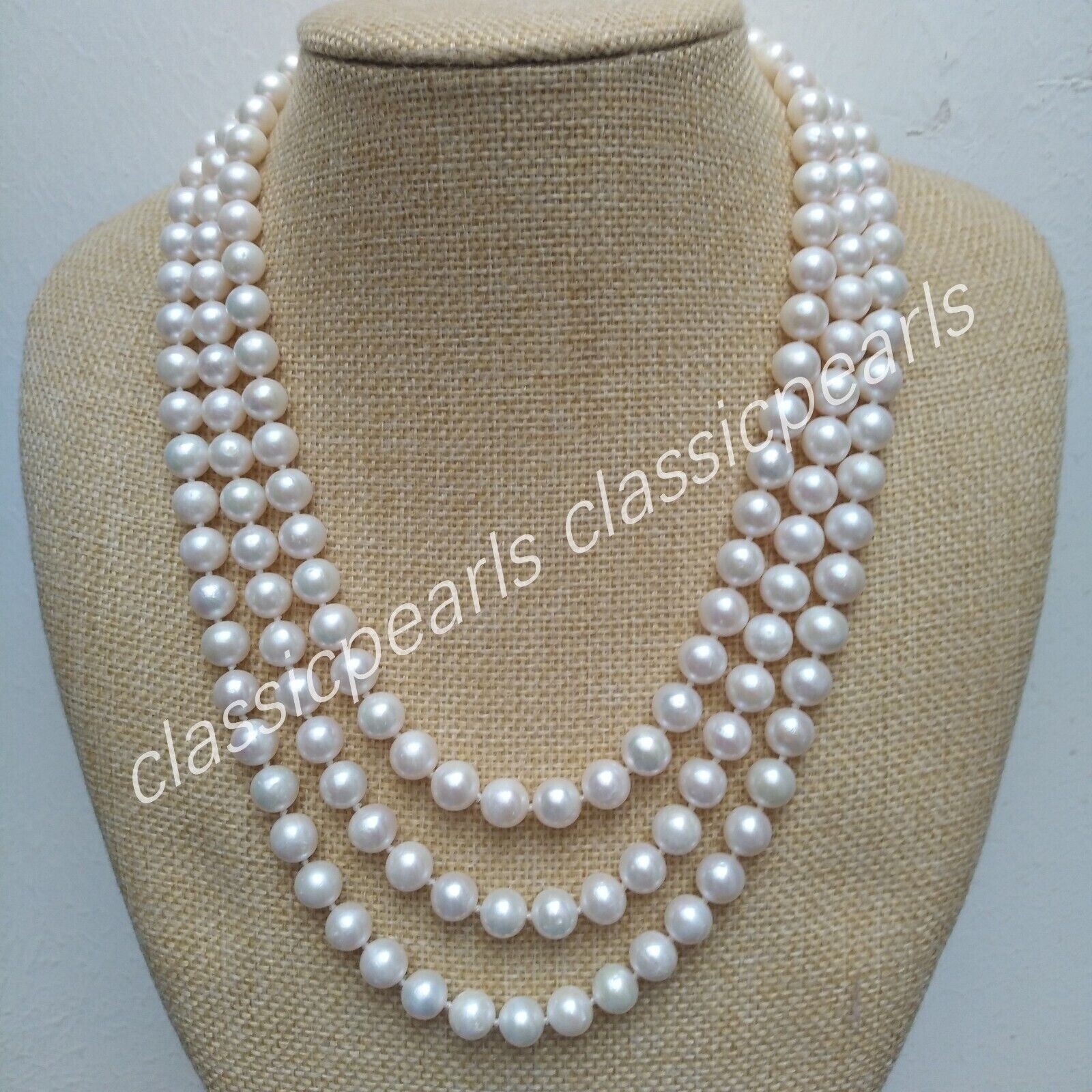 16″18″20″ Dainty Triple Strands AAA 7-8mm South Sea Pearl Necklace 14k Gold P