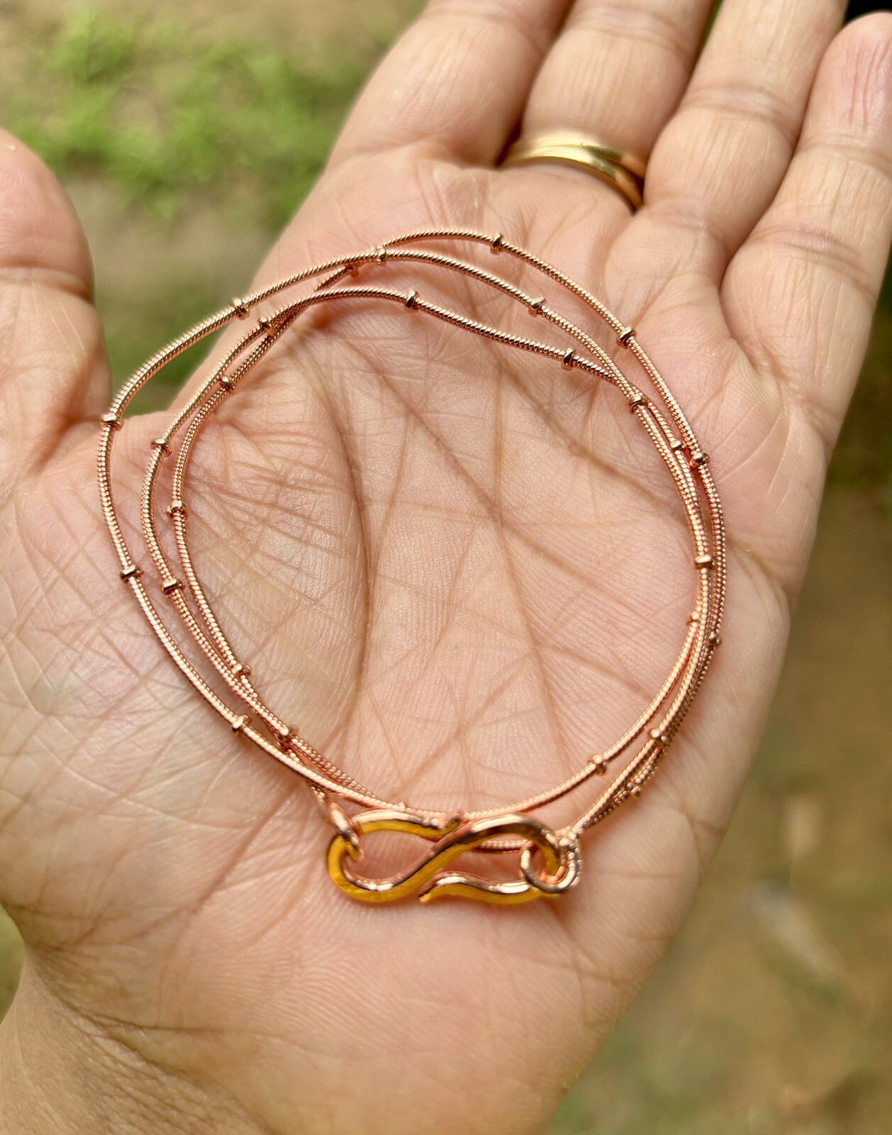 14 inch Pure Copper Thin Snake Chain With round spacer Necklace, Healing Jewelry
