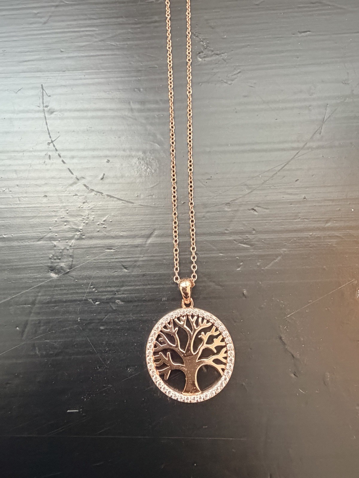 Rose Gold–Tone S925 Sterling Silver Tree of Life CZ Pendant Necklace