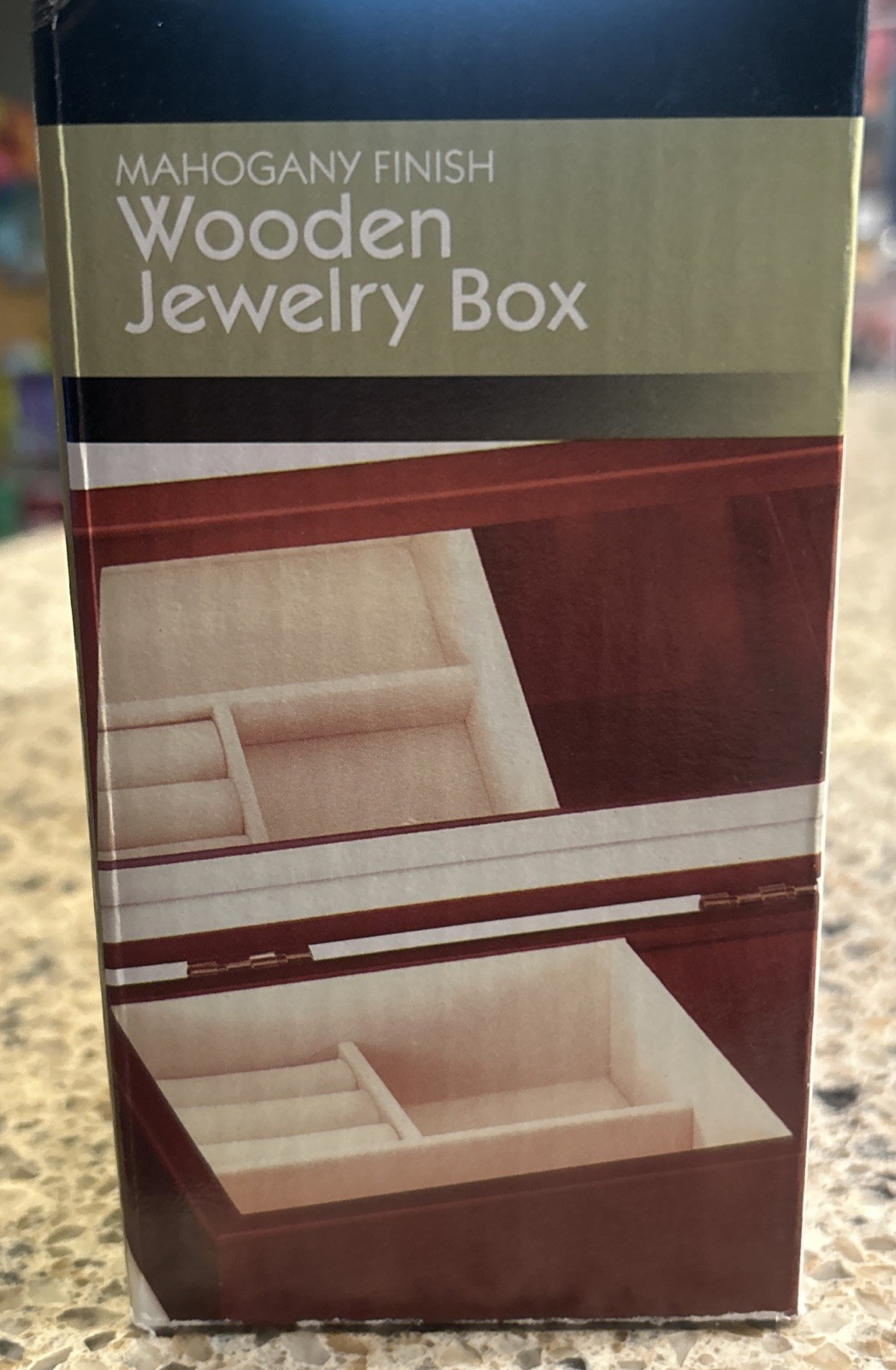 Mahogany Finish Wooden Jewelry Box NEW Table Top Hinged Lid