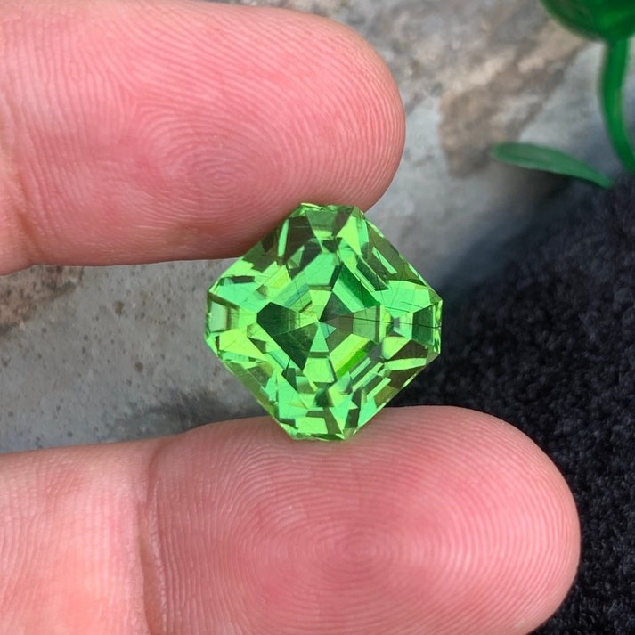 16.96 Carats Natural Rutile Green Peridot Asscher Cut From Pakistan